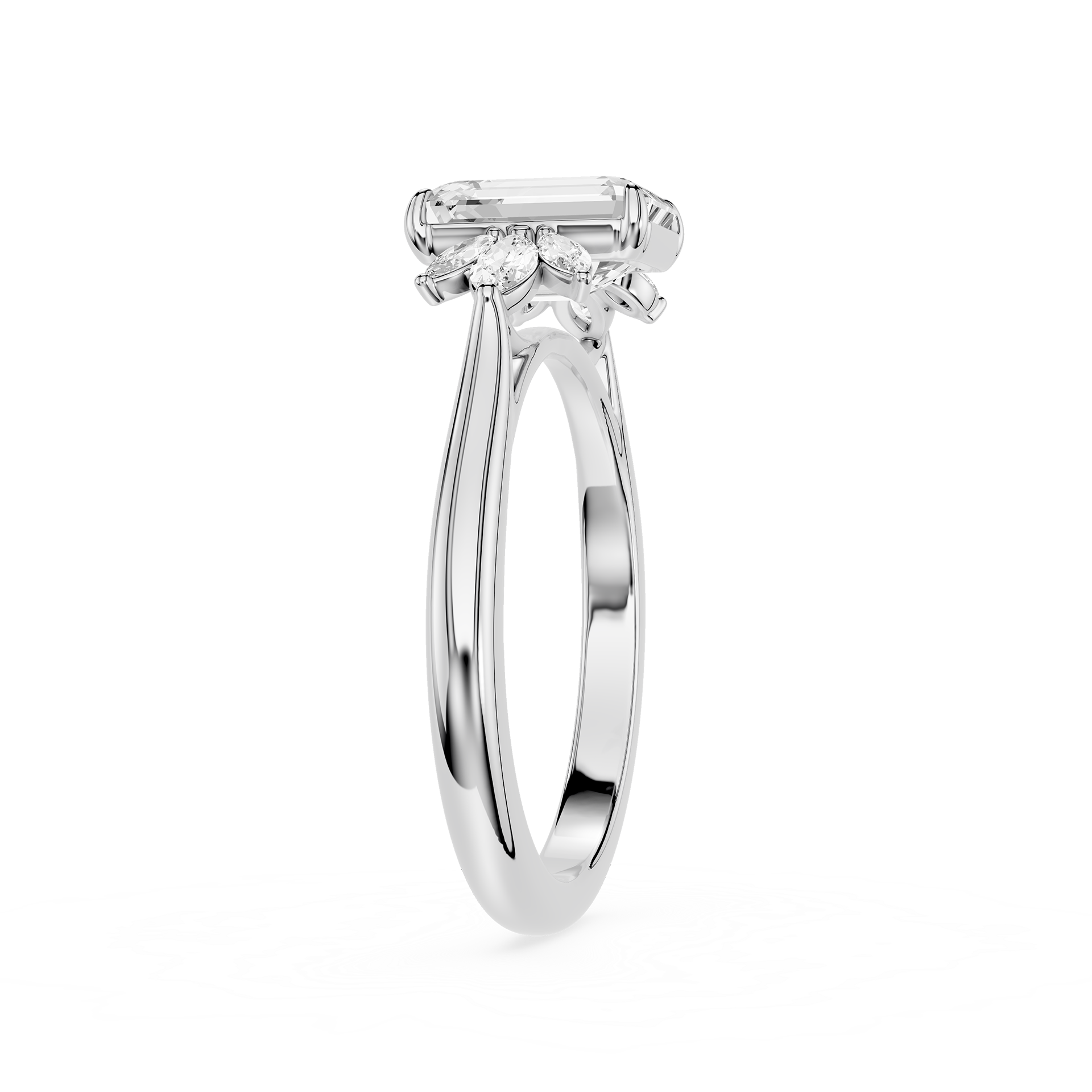 Emerald Cut Lab Grown Diamond with Marquise Side Stone Engagement Ring