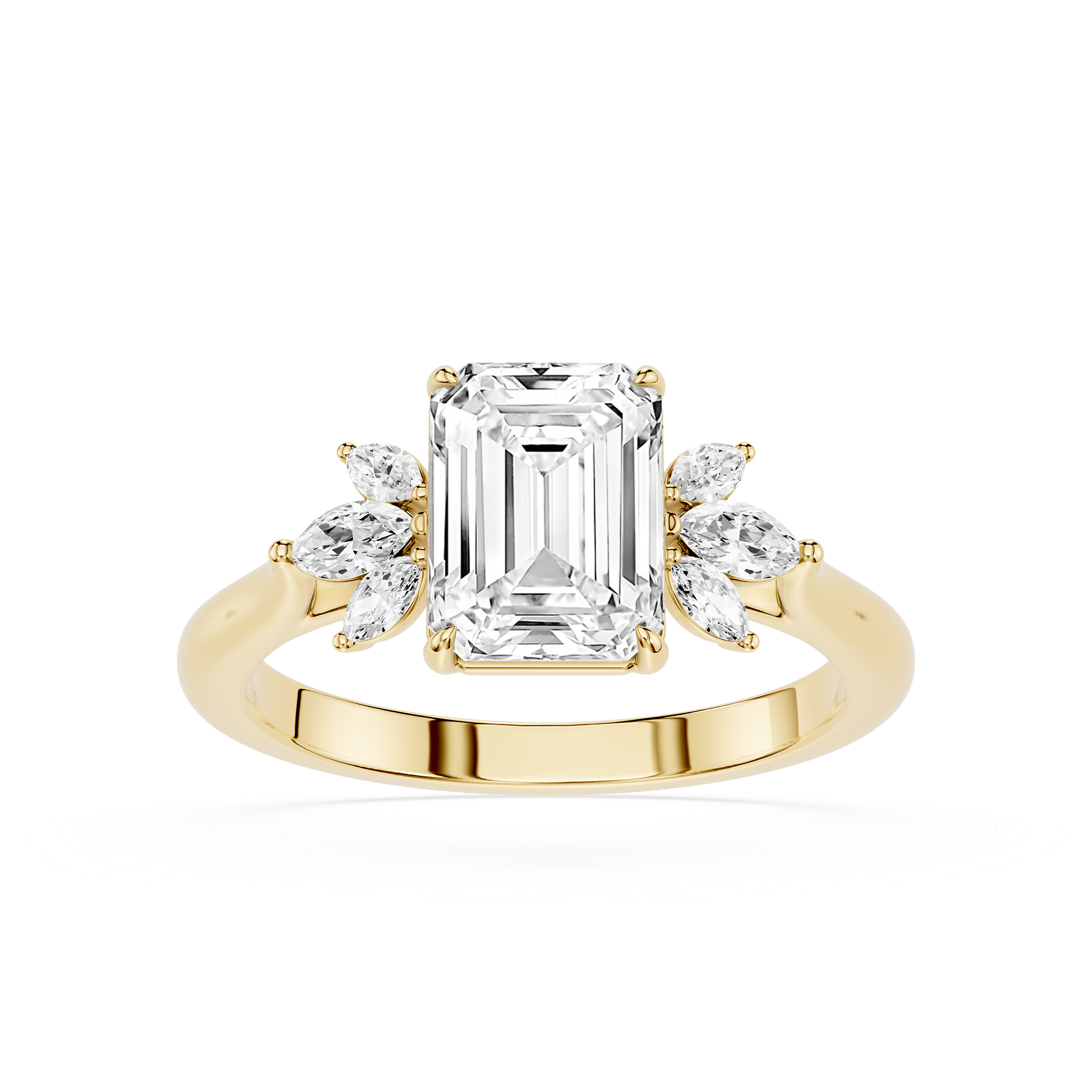 Emerald Cut Lab Grown Diamond with Marquise Side Stone Engagement Ring