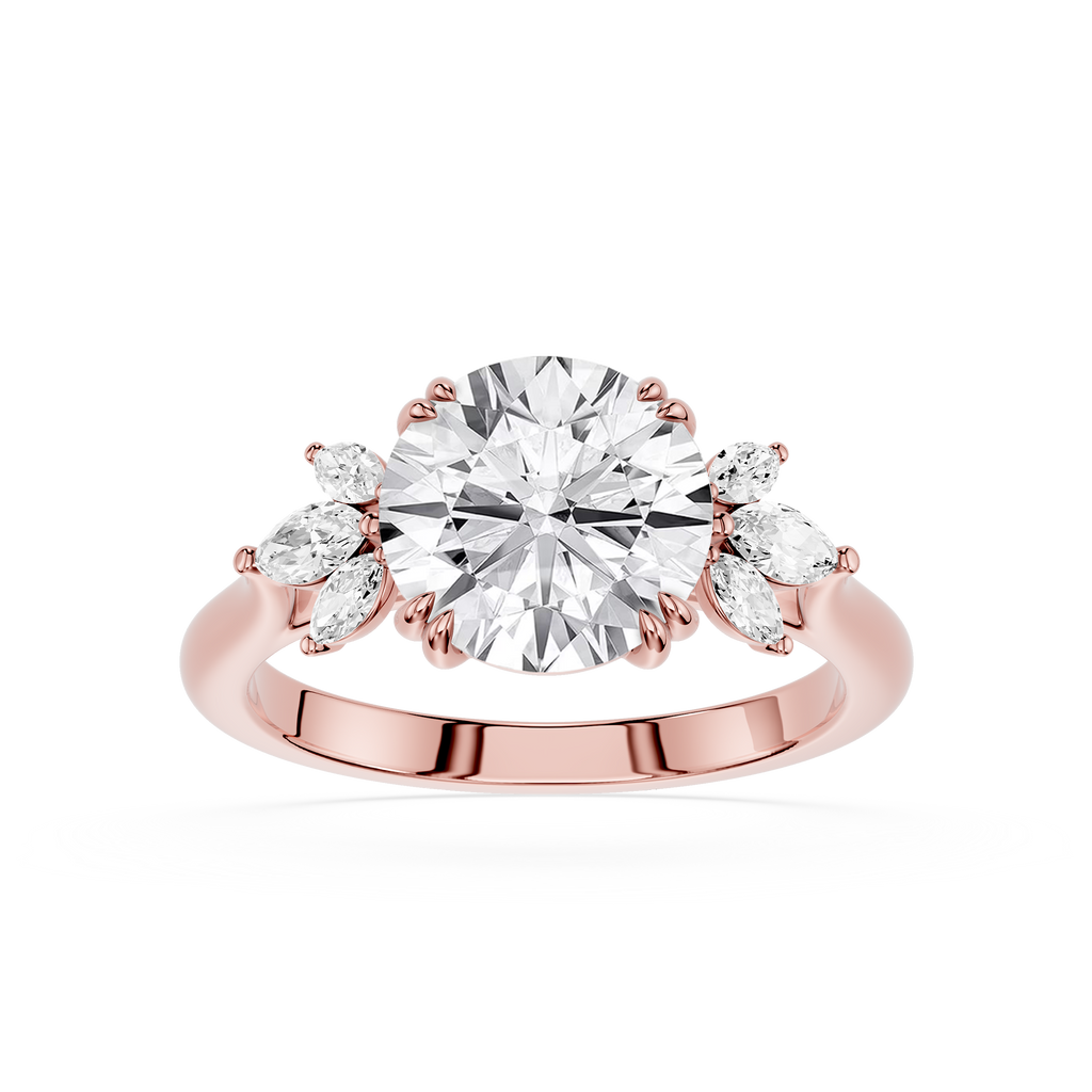 Round Cut Lab Grown Diamond Floral Engagement Ring