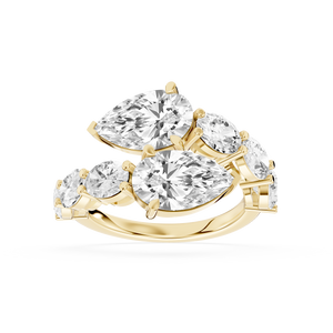Pear Cut Lab Grown Diamond Two Stone Bypass Engagement Ring