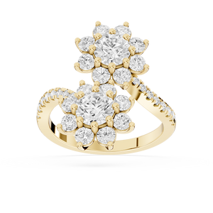 Round Lab Grown Diamond Double Floral Cluster Bypass Ring