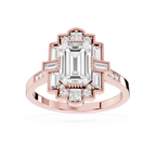 Art Deco Lab Grown Emerald Cut Diamond Milgrain Halo Ring