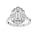 Art Deco Lab Grown Emerald Cut Diamond Milgrain Halo Ring