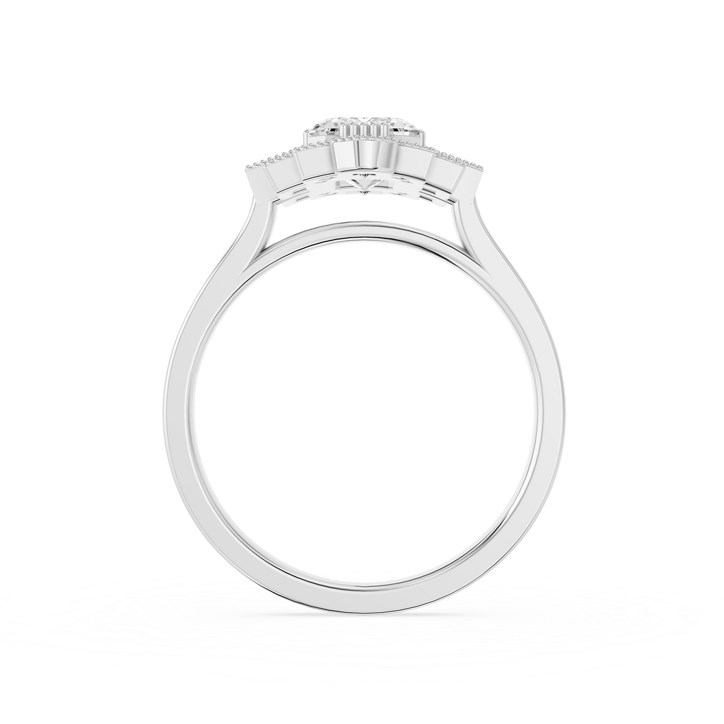 Art Deco Lab Grown Emerald Cut Diamond Milgrain Halo Ring