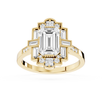 Art Deco Lab Grown Emerald Cut Diamond Milgrain Halo Ring