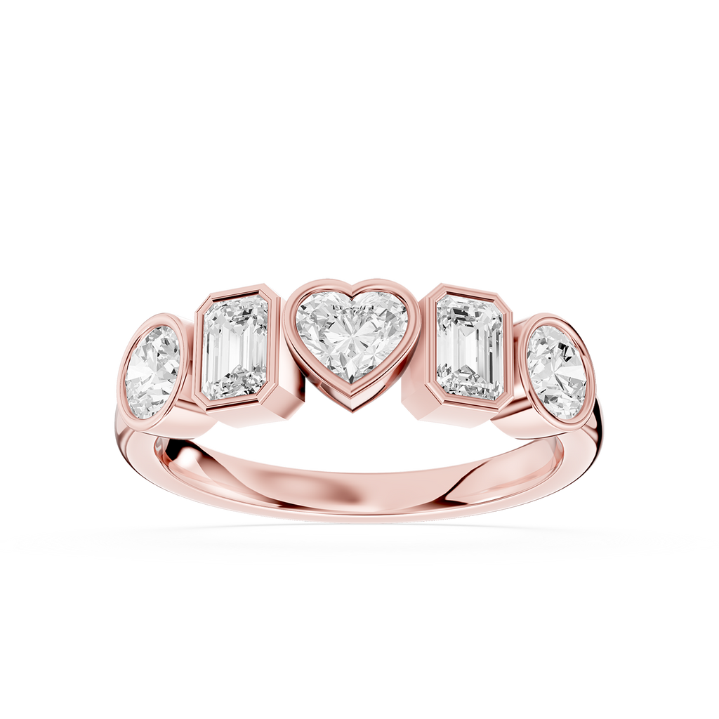 Multi Shape Lab Diamond Bezel Set Five Stone Engagement Ring