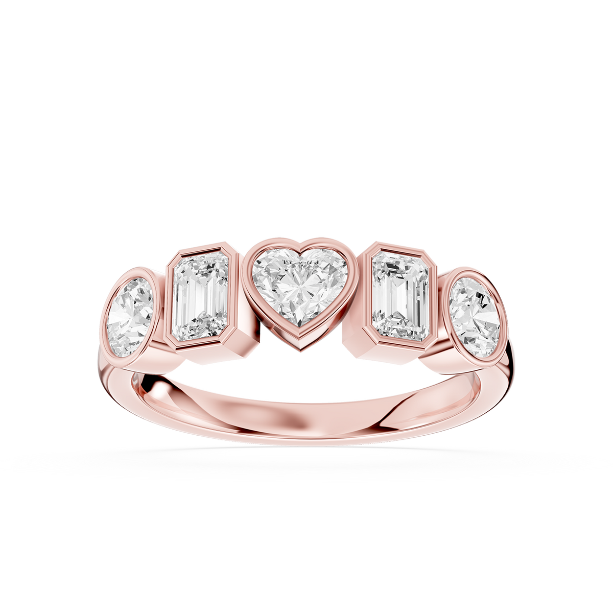 Multi Shape Lab Diamond Bezel Set Five Stone Engagement Ring
