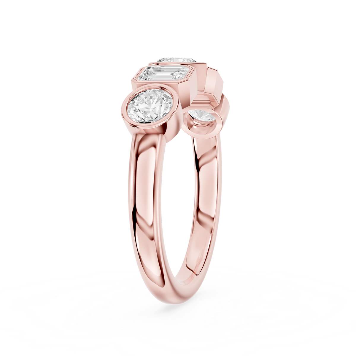 Multi Shape Lab Diamond Bezel Set Five Stone Engagement Ring