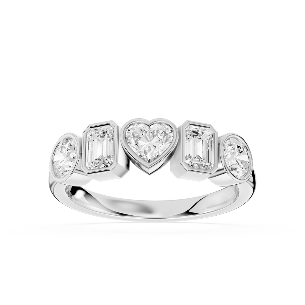 Multi Shape Lab Diamond Bezel Set Five Stone Engagement Ring