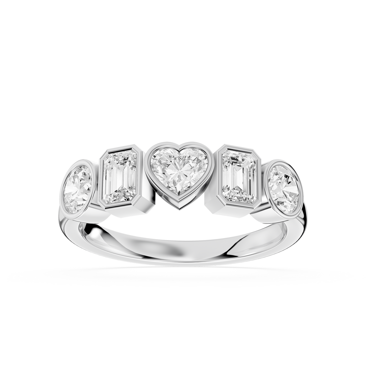 Multi Shape Lab Diamond Bezel Set Five Stone Engagement Ring