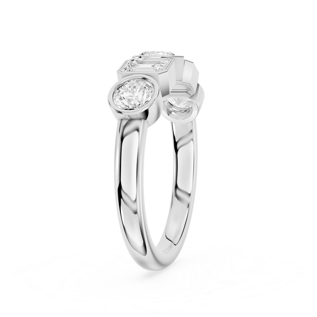 Multi Shape Lab Diamond Bezel Set Five Stone Engagement Ring