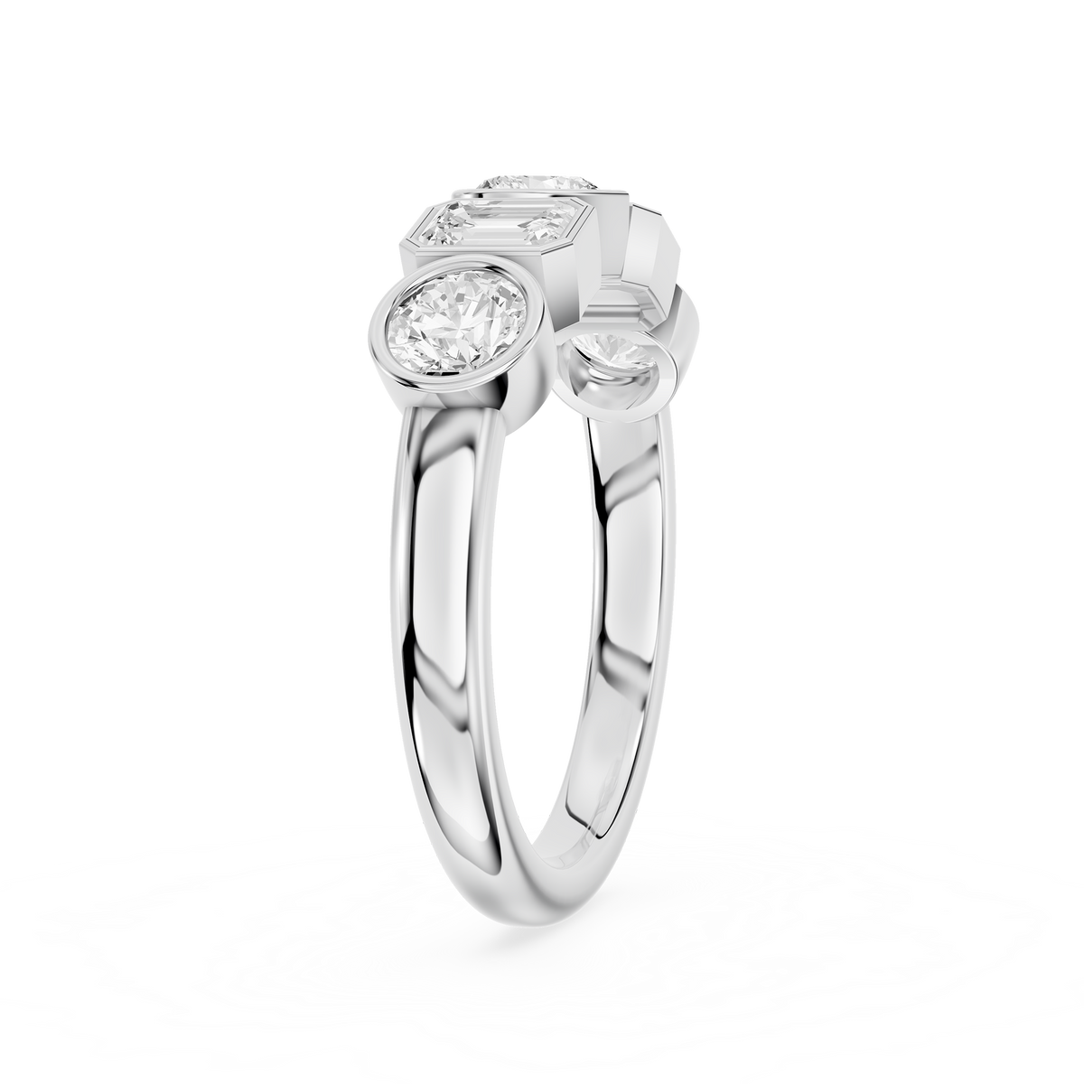 Multi Shape Lab Diamond Bezel Set Five Stone Engagement Ring