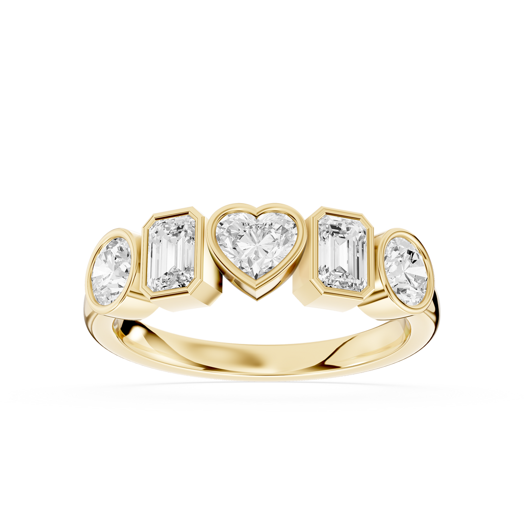 Multi Shape Lab Diamond Bezel Set Five Stone Engagement Ring