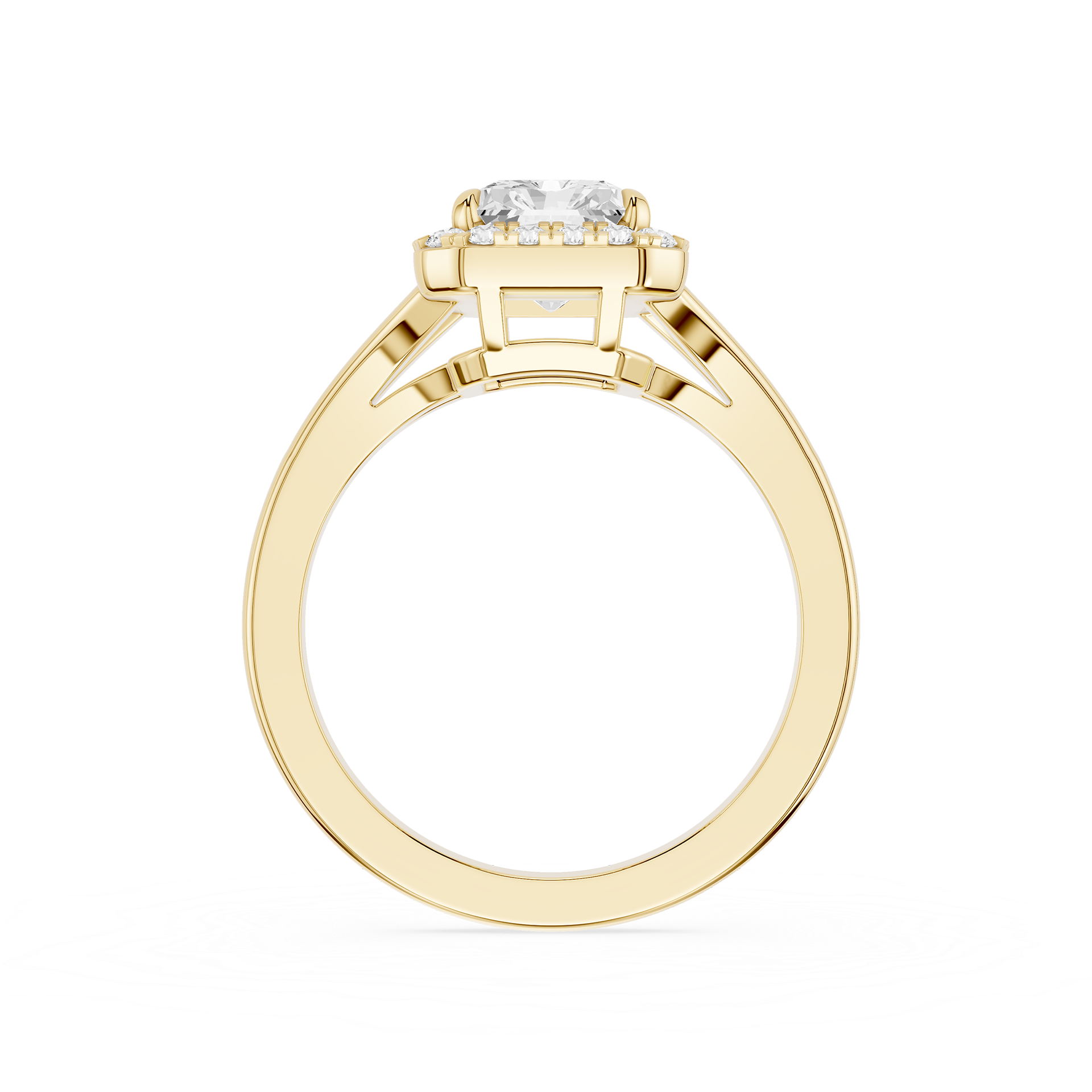 Gold ring with a diamond on a white background
