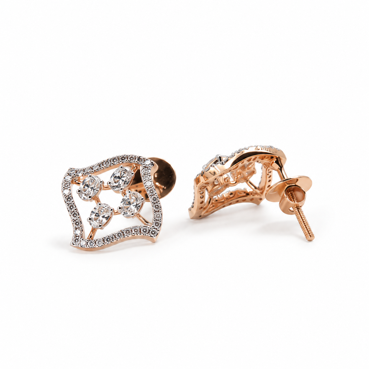 1 Carat Oval Lab Grown Diamond Quatrefoil Stud Earrings