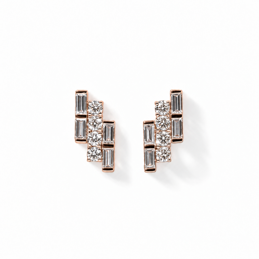 Baguette Cut Lab Grown Diamond Lightning Bolt Stud Earrings