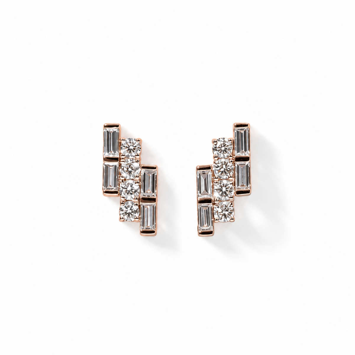 Baguette Cut Lab Grown Diamond Lightning Bolt Stud Earrings