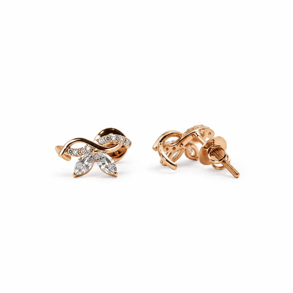 Lab Grown Marquise Cut Diamond Rose Gold Stud Earrings