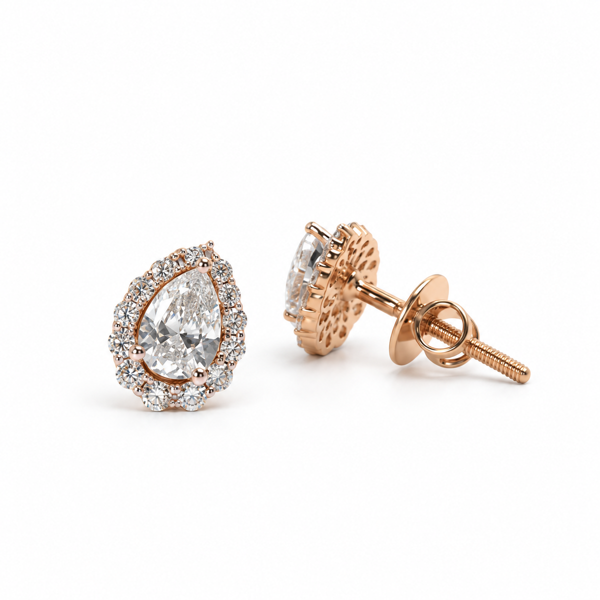 1.5 Carat Pear Cut Lab Grown Diamond Halo Stud Earrings
