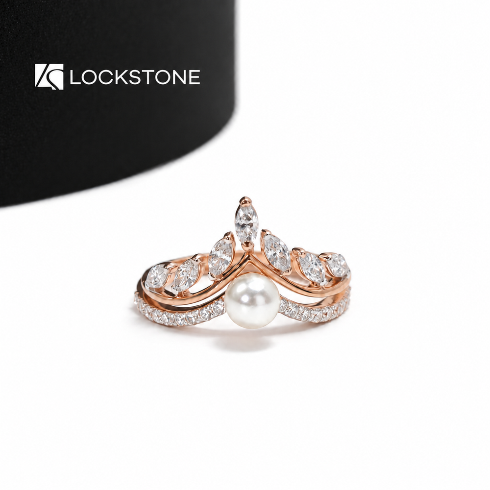 Pearl Lab Diamond Marquise Cut Tiara Bridal Ring in Rose Gold