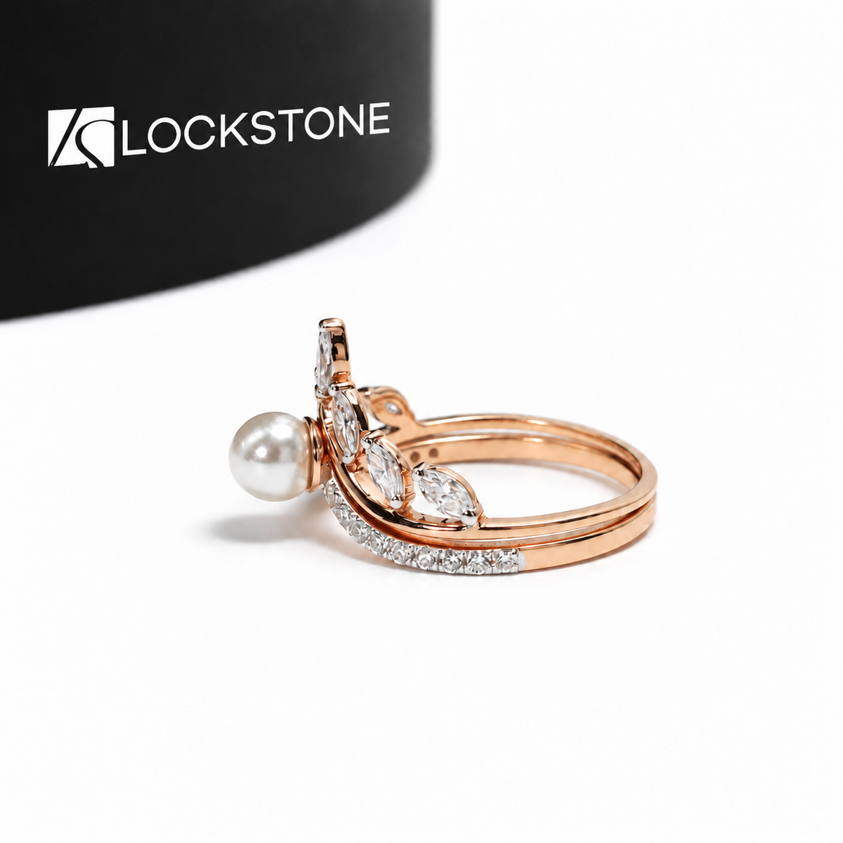 Pearl Lab Diamond Marquise Cut Tiara Bridal Ring in Rose Gold