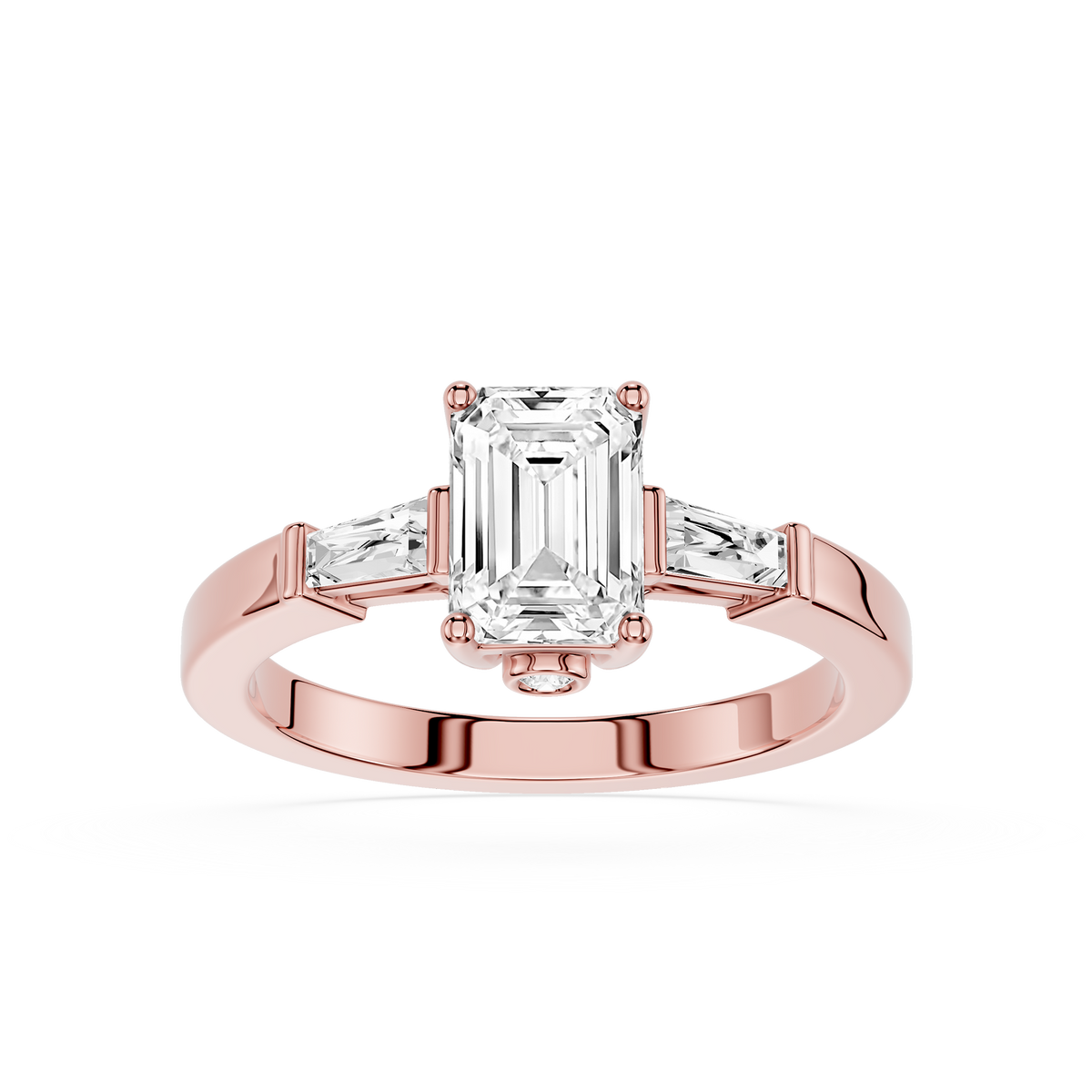 Rose gold 2.5 CT Emerald Cut Lab Diamond Three Stone Solitaire Ring