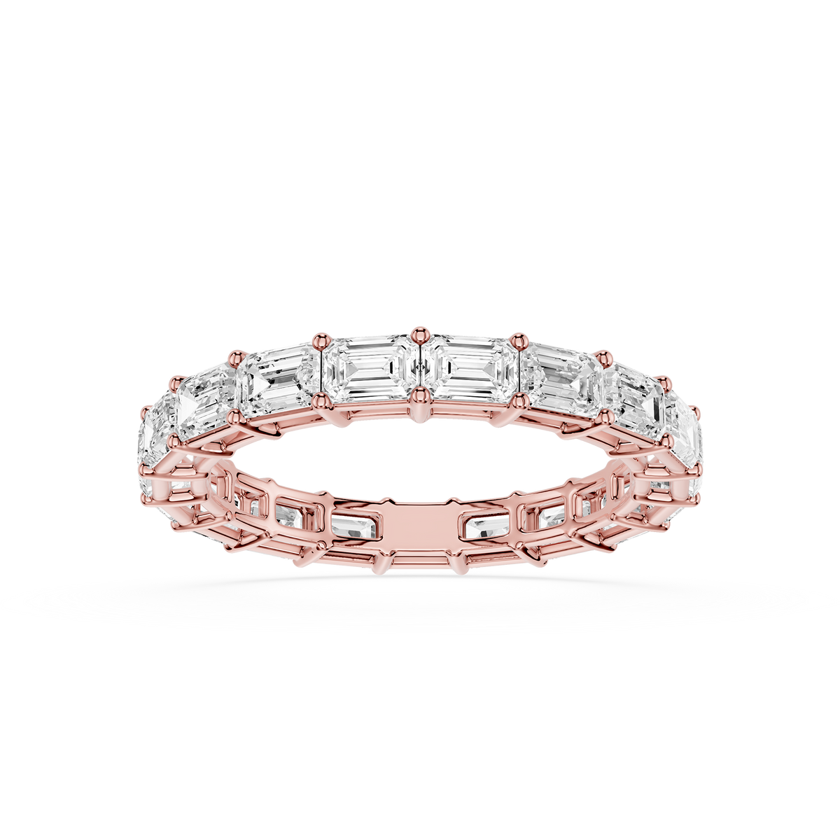 Round Cut Diamond Eternity Wedding Ring, Rose Gold Anniversary Band, Women's Diamond Stack Ring