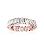 Full eternity diamond band in rose gold with alternating emerald and oval diamonds, bridal jewelry for stacking and daily wear