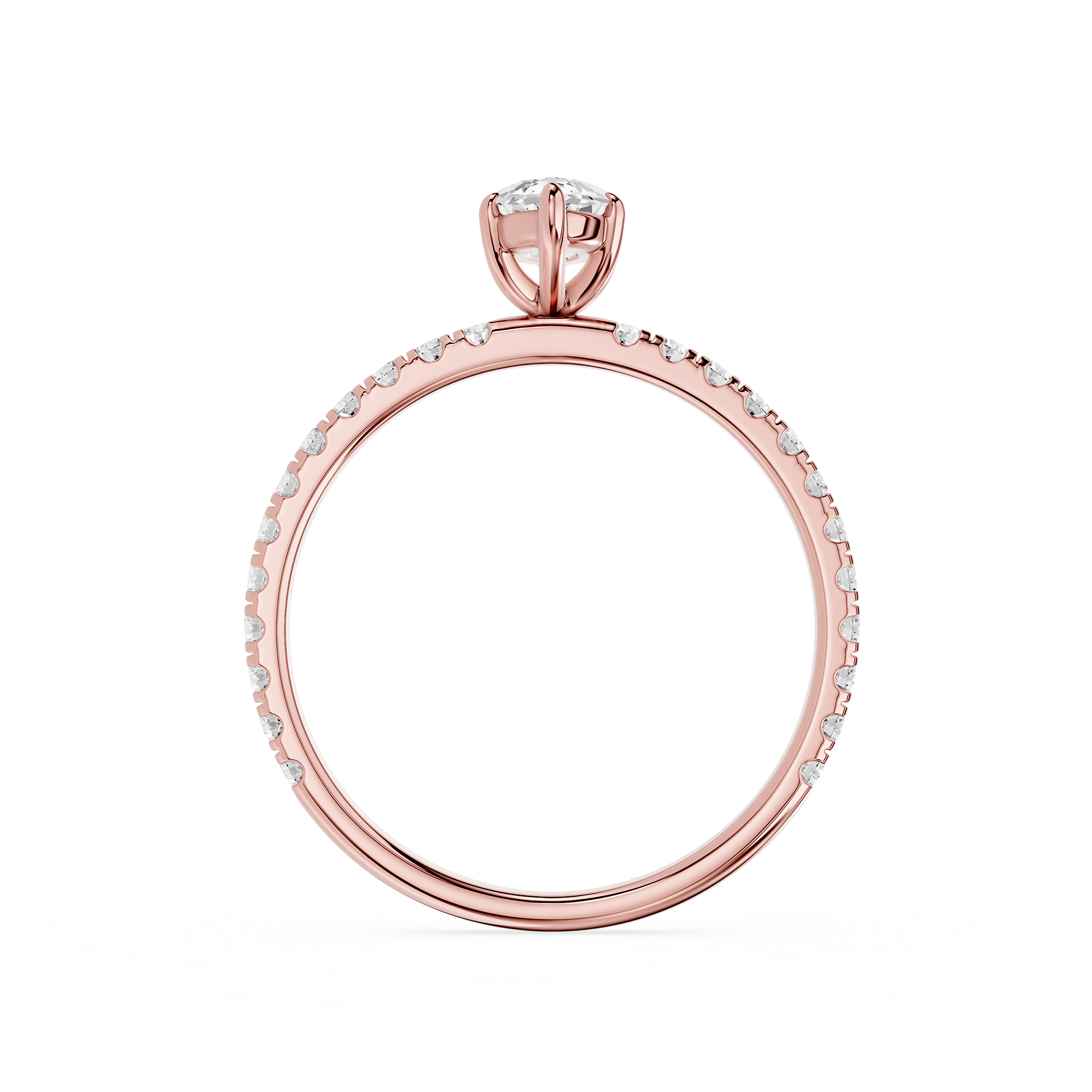 Rose gold ring with diamonds on a white background