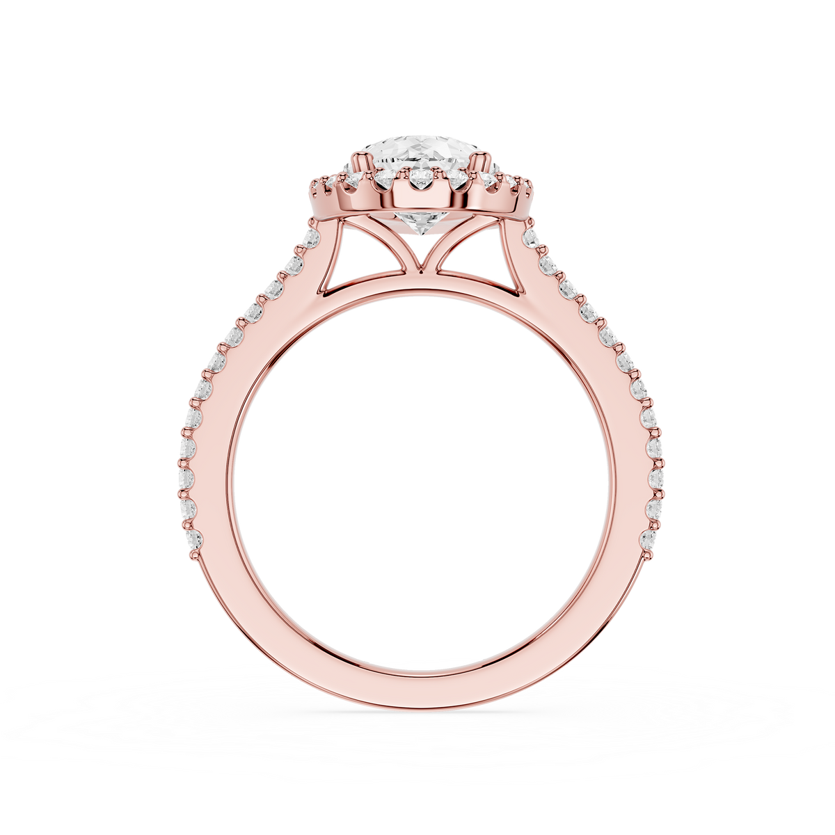 Rose gold Pear Cut Lab Grown Diamond French Pave Halo Engagement Ring