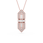 Rose gold necklace with a diamond pendant on a white background