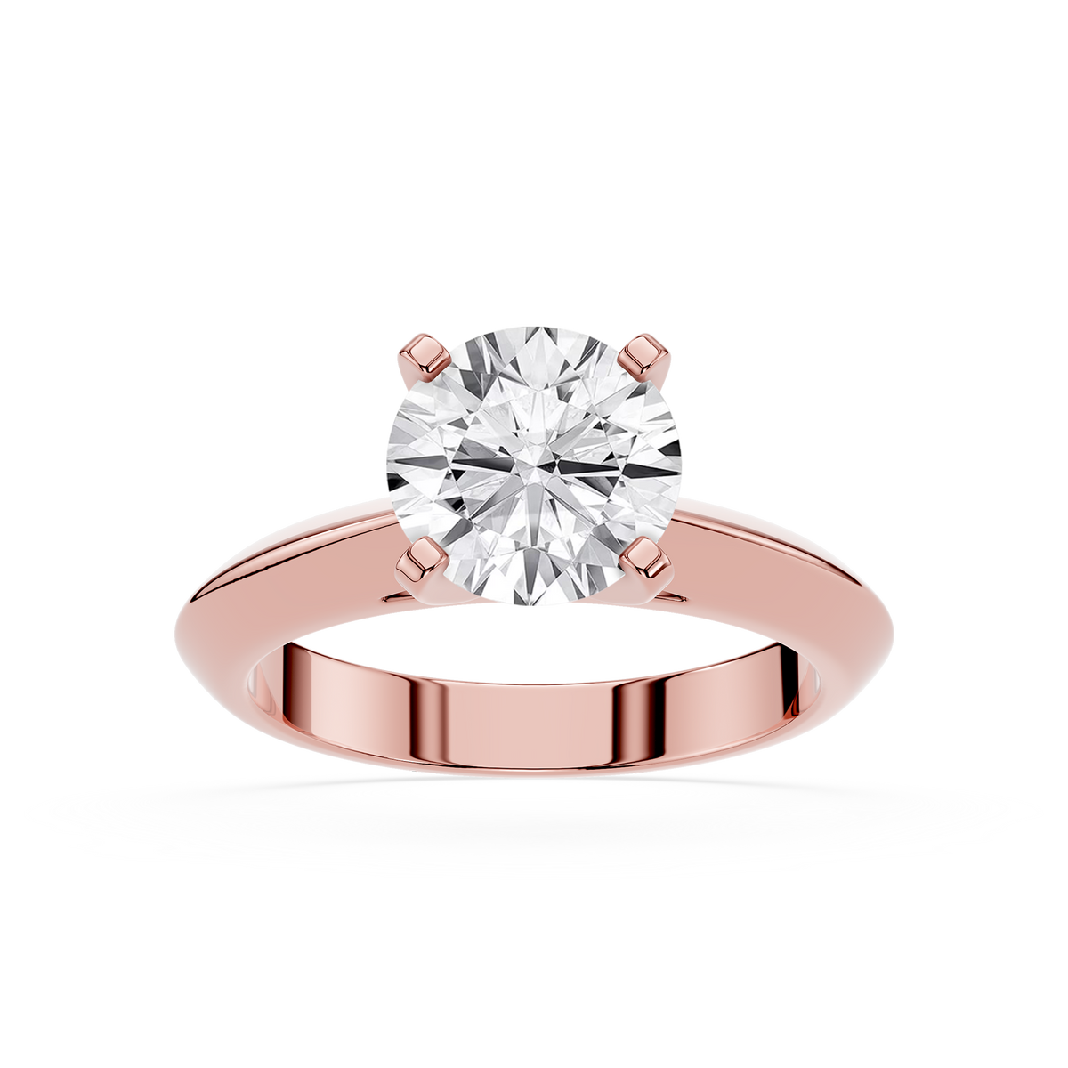Front View Of Rose Gold Classic Round Solitaire Lab Grown Diamond Engagement Ring