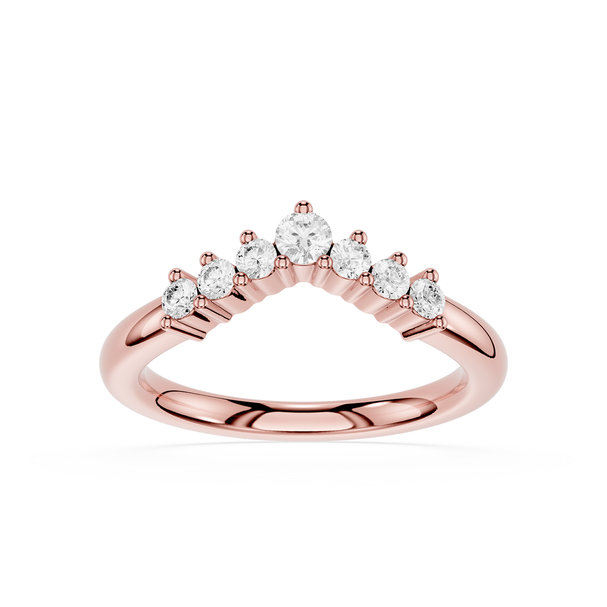 Rose Gold Contour Wedding Band with graduated round lab grown diamonds and a curved silhouette, perfect for pairing with engagement rings and stackable jewelry styles.