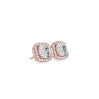 Rose gold earrings with clear gemstones on a white background