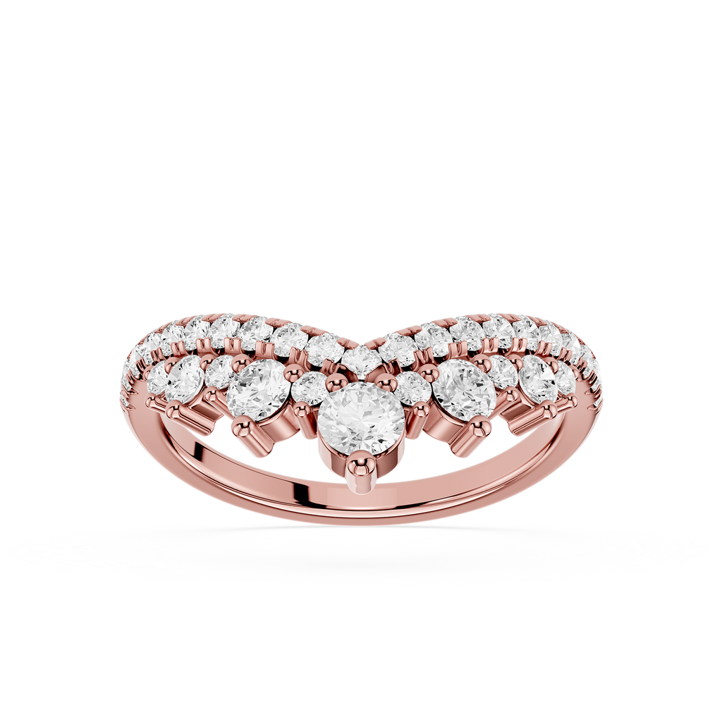 Rose gold ring with diamonds on a white background