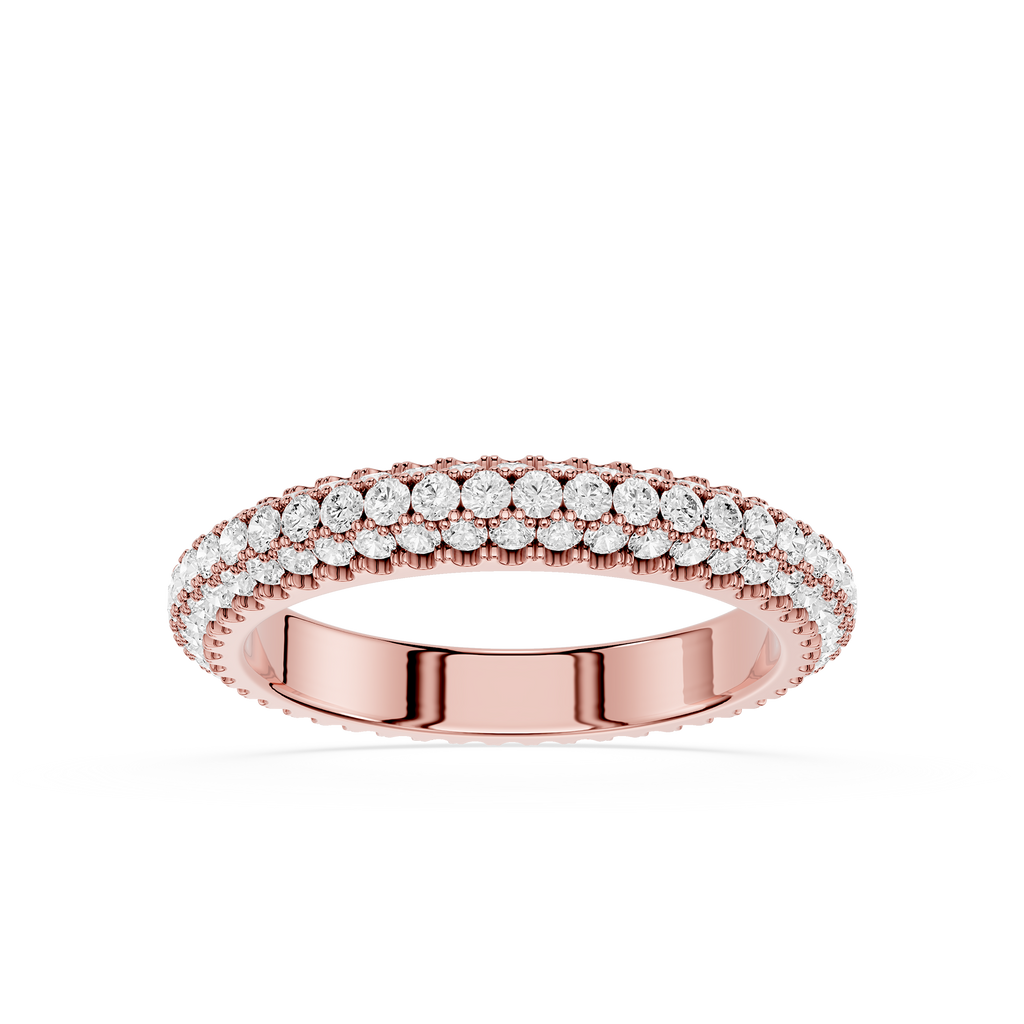 Rose gold ring with diamonds on a white background