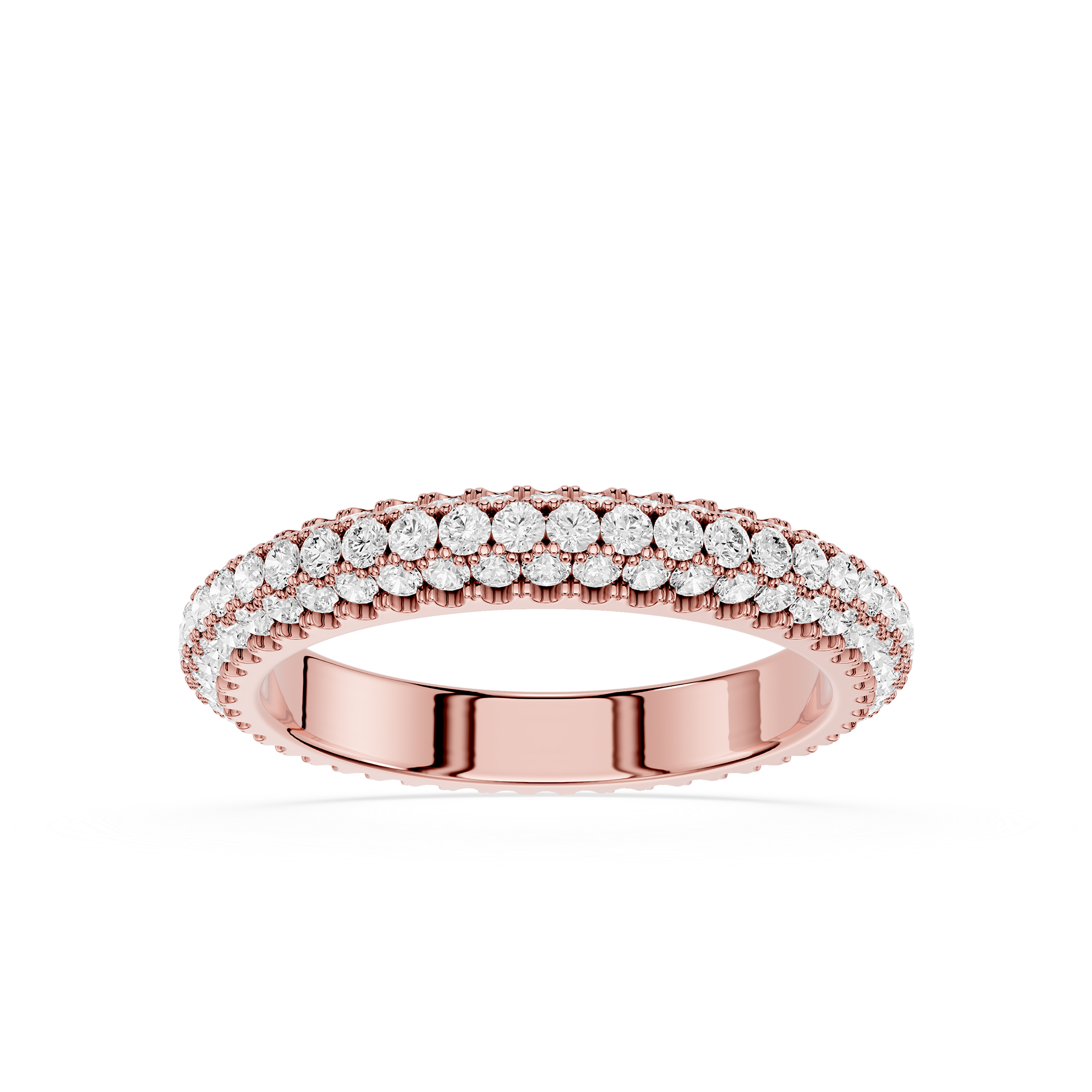 Rose gold ring with diamonds on a white background
