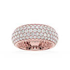 Rose gold ring with diamond accents on a white background