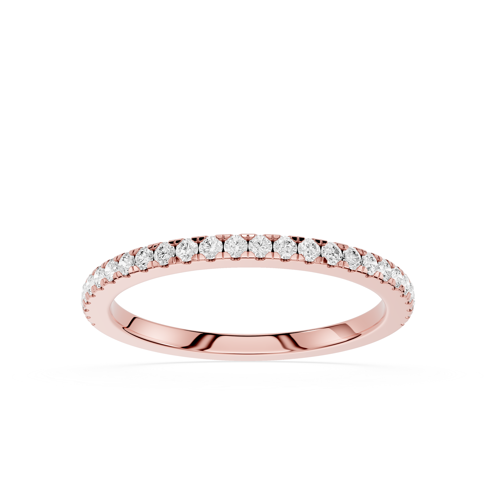 Rose gold ring with diamonds on a white background