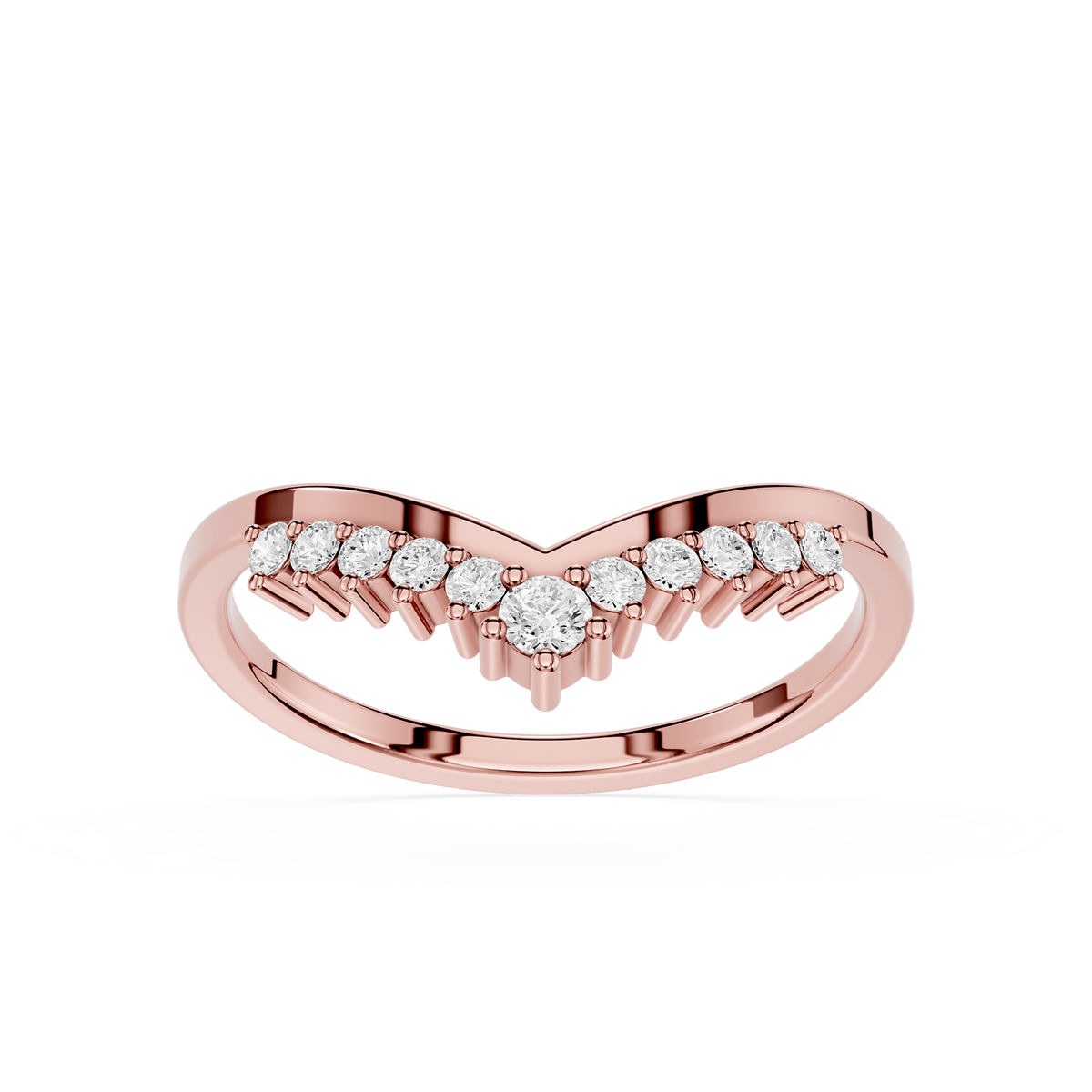 Front View Of Graduated Chevron Lab Grown Diamond Wedding Band