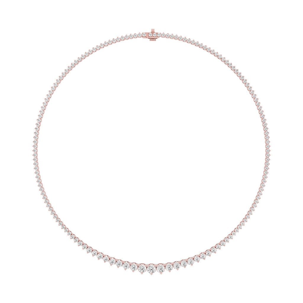 Round Lab Grown Diamond Tennis Necklace in Rose Gold Full Necklace View