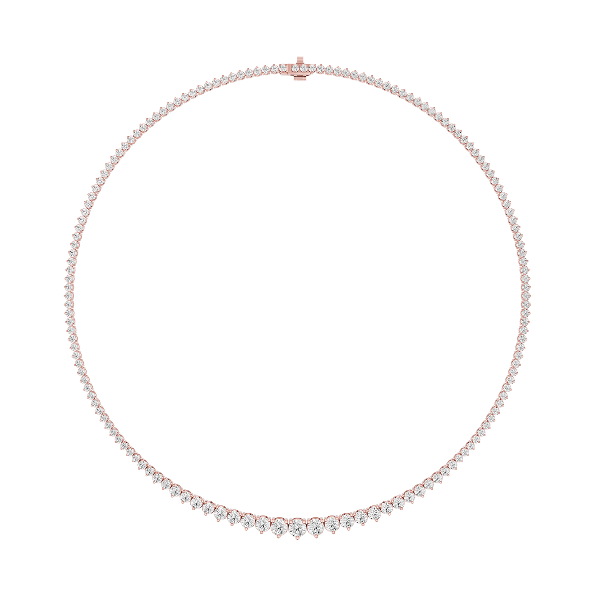 Round Lab Grown Diamond Tennis Necklace in Rose Gold Full Necklace View