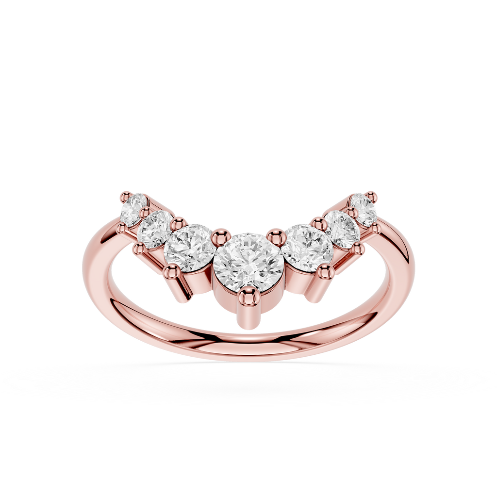 Rose gold ring with diamonds on a white background
