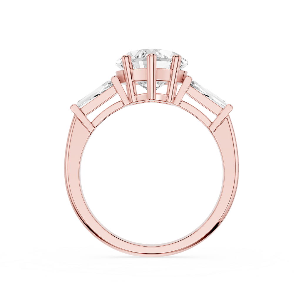 Rose gold ring with a diamond on a white background