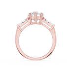 Rose gold ring with a diamond on a white background