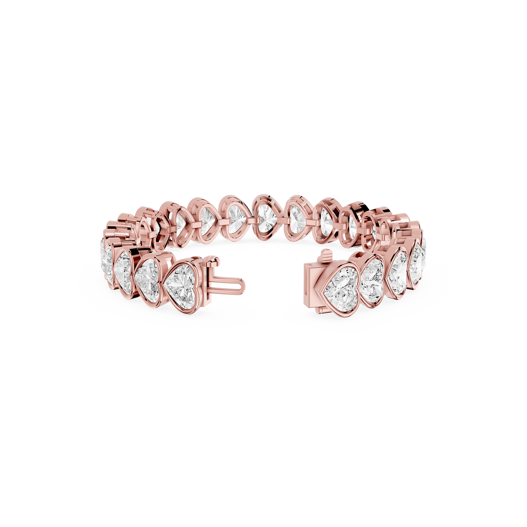 Heart Shape Lab Grown Diamond Tennis Bracelet in Rose Gold Open Clasp View