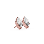 Rose gold earrings with clear gemstones on a white background