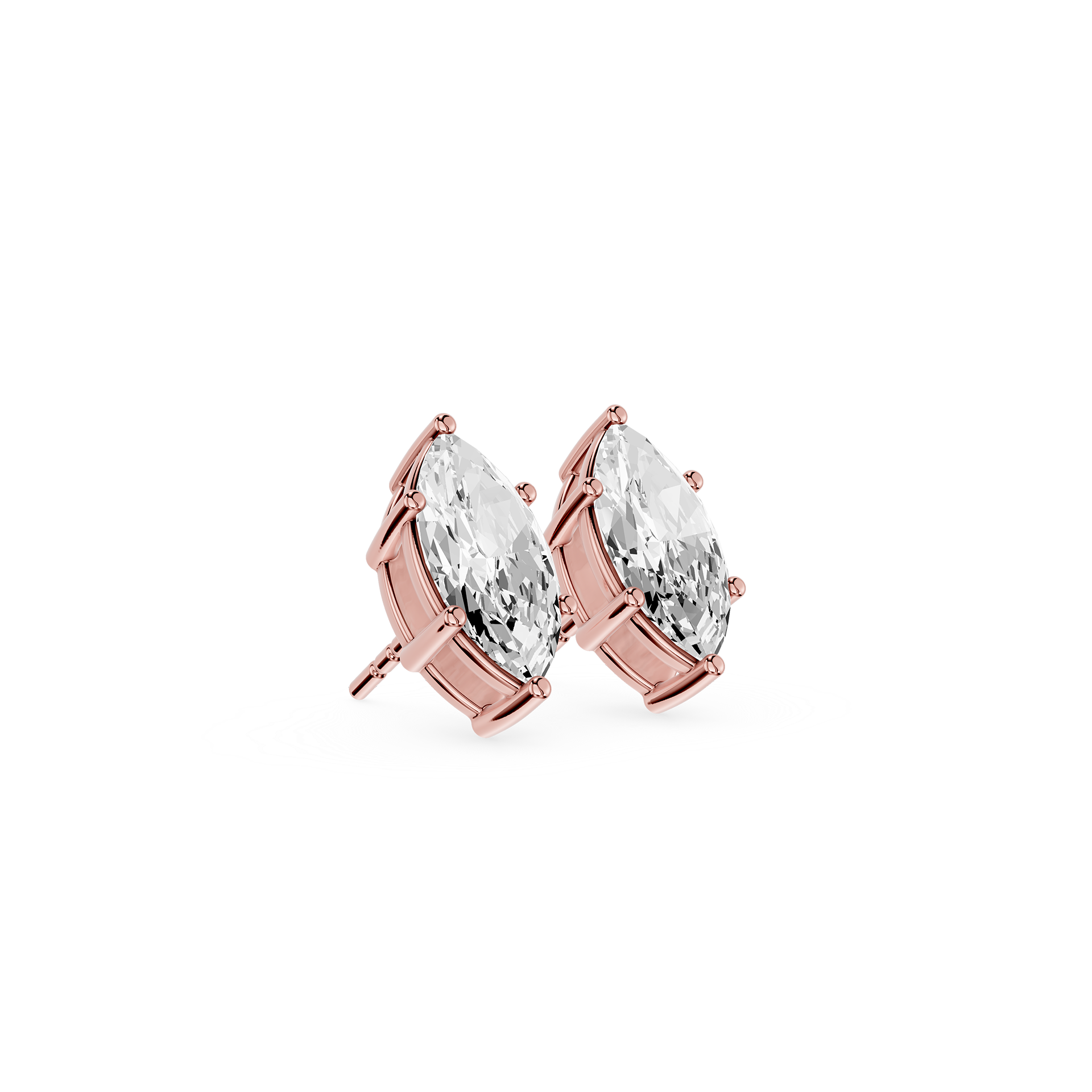 Rose gold earrings with clear gemstones on a white background