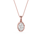 Rose gold necklace with a diamond pendant on a white background