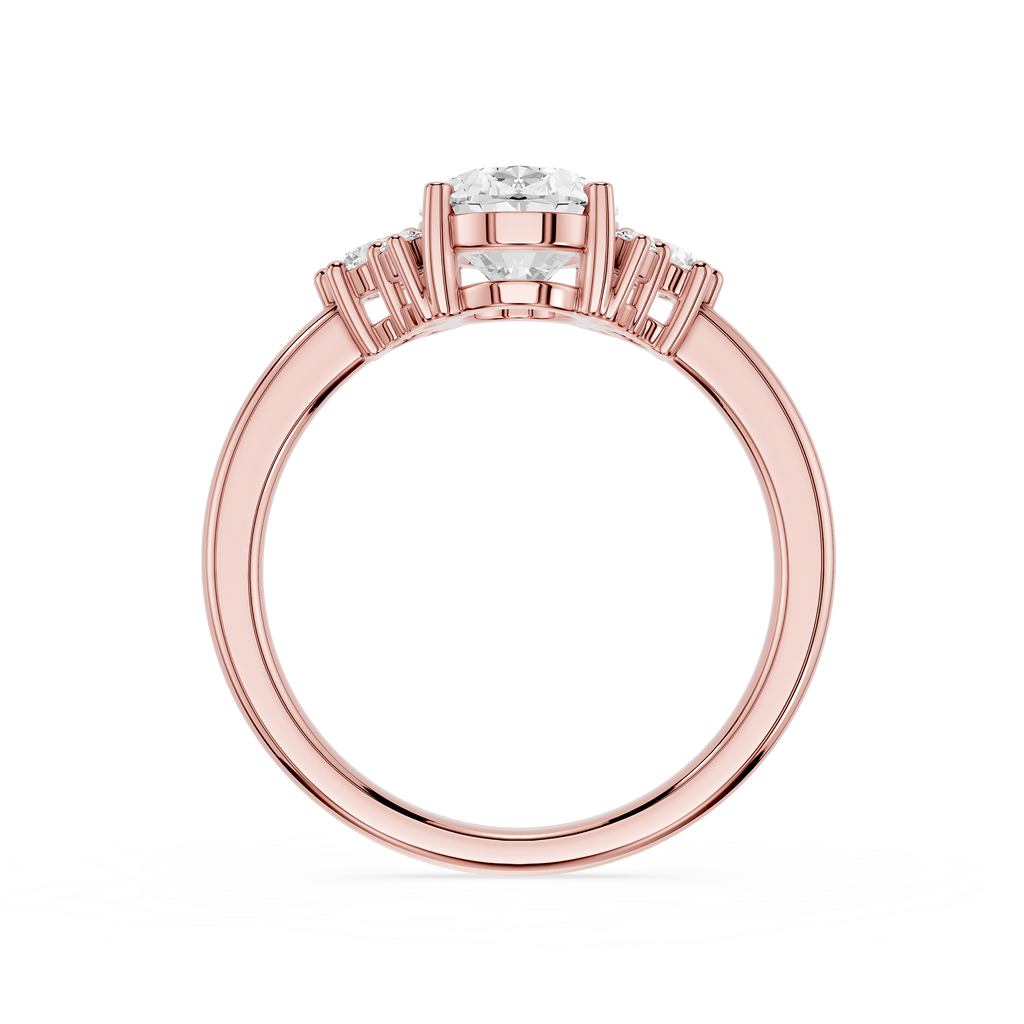 Rose gold ring with a diamond on a white background